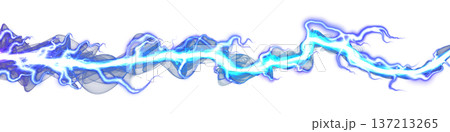 Electric lightning arc with glowing plasma discharge on transparent background illustrating high voltage energy concept 137213265