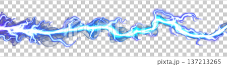 Electric lightning arc with glowing plasma discharge on transparent background illustrating high voltage energy concept 137213265