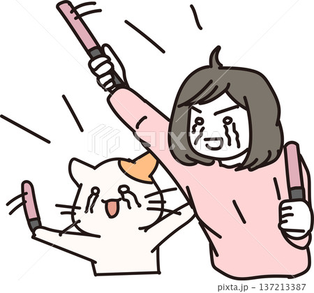 推し活する女性と猫 137213387