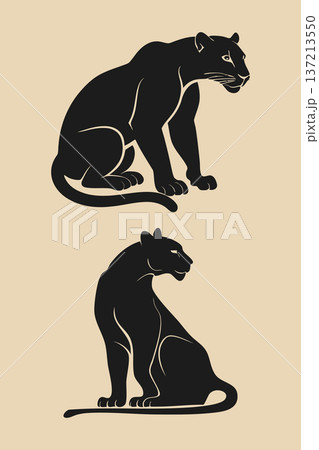 black silhouette of panther on beige background vector illustration 137213550