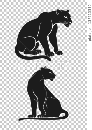 black silhouette of panther on beige background vector illustration 137213550