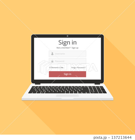 Login form on laptop screen. Laptop with login and password page. 137213644