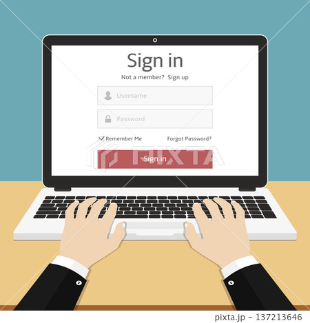 User authorization on web browser window on computer. 137213646
