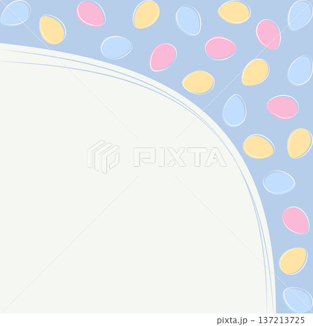 Top Corner L shape frame border of multicolor Easter eggs Minimalist Flat design Copy space Template. Vector illustration Easter Themed Cards Sample Social media post, promo banner, leaflet, price tag 137213725