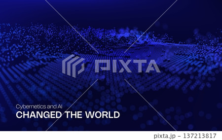 Abstract 3D ai grid background for cyber and digital technology design. Data science line for big data blue concept and network tech future backdrop. 137213817