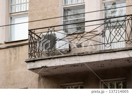 air conditioning on facade of building, air cooling in hot weather.  137214005