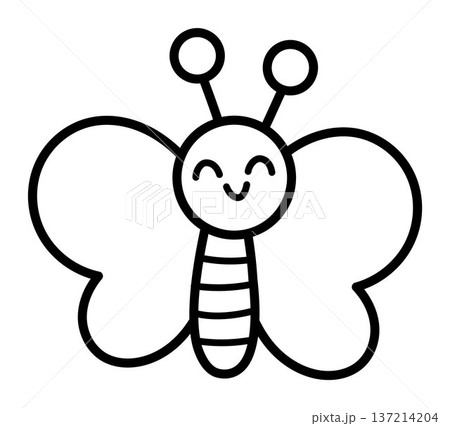 Vector black and white butterfly icon. Adorable spring moth line clipart. Funny woodland, forest or garden insect. Cute bug with spread wings illustration, coloring page for kids Vector black and white butterfly icon. Adorable spring moth line clipart. Funny woodland, forest or garden insect. Cute bug with spread wings illustration, coloring page for kids 137214204