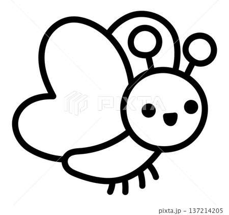 Vector black and white butterfly with folded wings icon. Spring moth line clipart. Funny garden insect. Cute bug with spread wings illustration, coloring page for kids isolated on white background 137214205