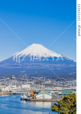 富士市の田子の浦港と富士山の風景(静岡県) 137214231