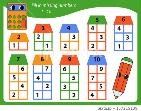 Mathematics educational game for children. Complete the row, write missing numbers. Worksheet for kids Mathematics educational game for children. Complete the row, write missing numbers. Worksheet for kids 137215139