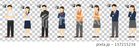 フラットイラスト:悩んでいる中高生男女セット フラットイラスト:悩んでいる中高生男女セット 137215238