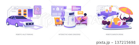 Lifestyle Robots for Daily Convenience abstract concept vector illustrations. Lifestyle Robots for Daily Convenience abstract concept vector illustrations. 137215698
