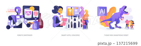 Robots in Guest Service and Entertainment abstract concept vector illustrations. 137215699