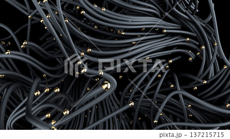 Shimmering braided cords with cinematic light, Highend braided conduit featuring shimmering gold particles illuminated by subtle cinematic lighting for luxury backgrounds 137215715