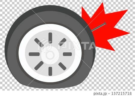 ネジが刺さったパンクタイヤのフラットイラスト ネジが刺さったパンクタイヤのフラットイラスト 137215718
