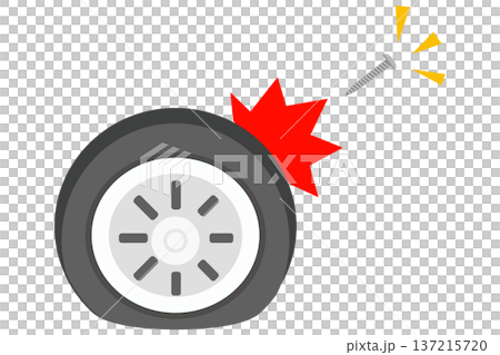 釘が刺さったパンクタイヤのフラットイラスト 137215720