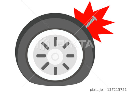釘が刺さったパンクタイヤのフラットイラスト 137215721