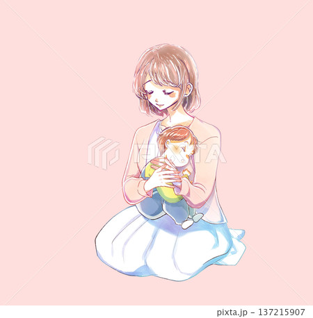 子供を抱いている女性　笑顔 137215907