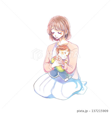 子供を抱いている女性　笑顔 137215909