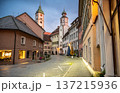Wangen, germany, august 17, 2023. Wangen im allgau old town square with historic buildings, showing a cobblestone street and traditional architecture at dusk 137215936