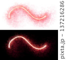 Glowing red light trail in smoke with curved wave shape on transparent background, abstract energy or magic visual effect 137216286
