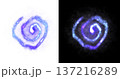 Glowing blue spiral trail with smoke and particles on transparent background, abstract energy vortex or magical cosmic swirl 137216289