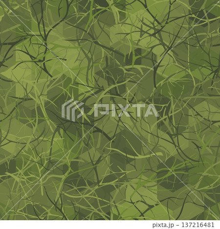 Grunge branches khaki green camouflage seamless pattern background 137216481
