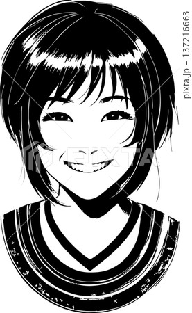 Black linear portrait of a young girl without background, isolated element Black linear portrait of a young girl without background, isolated element 137216663