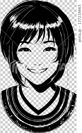 Black linear portrait of a young girl without background, isolated element Black linear portrait of a young girl without background, isolated element 137216663