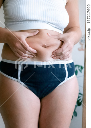 Overweight woman. Imperfect body without retouch. Anti body sham Overweight woman. Imperfect body without retouch. Anti body sham 137217600
