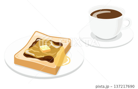 あんバターとろけるトーストとコーヒーのイラスト あんバターとろけるトーストとコーヒーのイラスト 137217690