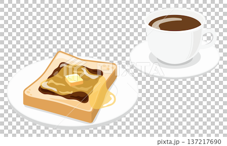 塗抹著豆醬、奶油和咖啡的融化吐司插圖 137217690
