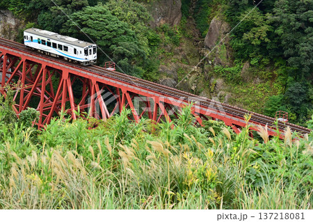 南阿蘇鉄道赤い橋を渡る電車 南阿蘇鉄道赤い橋を渡る電車 137218081