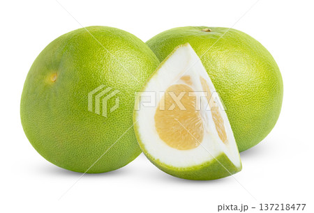 Pomelit, pomelo, oroblanco, citrus sweetie fruits with cut in a slice isolated. Fresh green grapefruit sweetie with slice of grapefruit sweetie with clipping path. Pomelit, pomelo, oroblanco, citrus sweetie fruits with cut in a slice isolated. Fresh green grapefruit sweetie with slice of grapefruit sweetie with clipping path. 137218477
