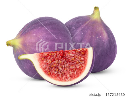 Fresh fig and cut in a slice isolate. Two figs and piece of fig. Figs isolated. Fresh fig and cut in a slice isolate. Two figs and piece of fig. Figs isolated. 137218480