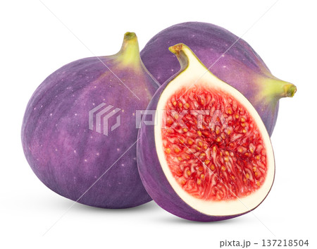 Fig fruits and slice of fig isolated on white background. Full depth of field. Fig fruits and slice of fig isolated on white background. Full depth of field. 137218504