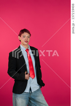 Young person expressing individuality with style and confidence Young person expressing individuality with style and confidence 137219408