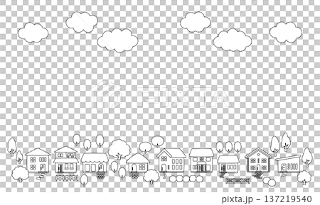 秋の紅葉と町並みのフレーム背景素材_線画 秋の紅葉と町並みのフレーム背景素材_線画 137219540