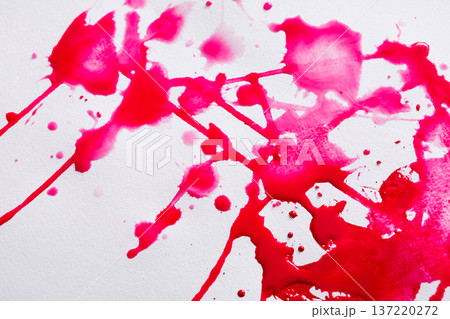 Abstract watercolor paint splash background. Bright red spots on paper texture, top view, modern art 137220272