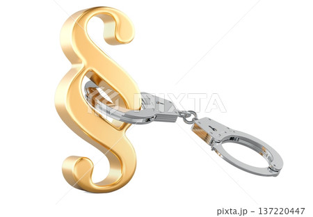 Golden paragraph symbol with handcuffs, 3d rendering 137220447