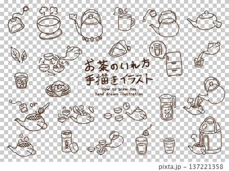 お茶のいれ方 手描きイラスト 線画 お茶のいれ方 手描きイラスト 線画 137221358