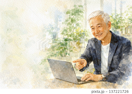 緑のあるオフィスで若手を導くシニアコンサルタント（メンタリング／横長） 137221726