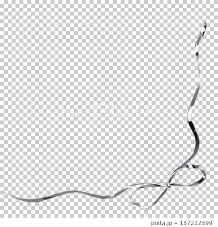 Chrome metallic 3D ribbon corner frame decoration with silver bow material 137222399