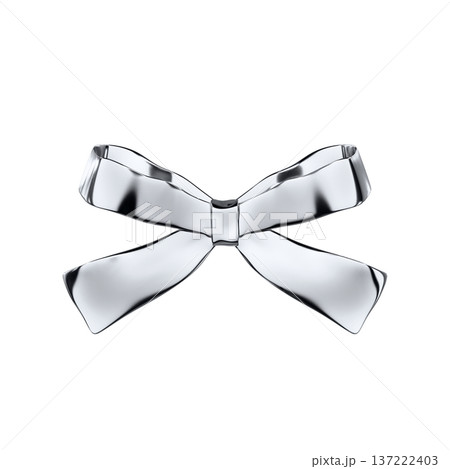 Y2Kクロームメタル3Dリボン シルバー蝶結び装飾デザイン素材 Y2Kクロームメタル3Dリボン シルバー蝶結び装飾デザイン素材 137222403