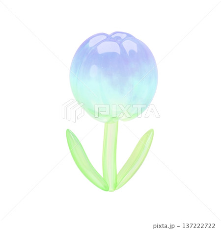 ゆめかわいい3Dガラスチューリップ　パステルブルー透明感ぷっくり花茎付き装飾素材 137222722