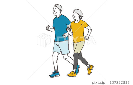 爽やかにジョギングをするシニアの男女のイラスト素材 爽やかにジョギングをするシニアの男女のイラスト素材 137222835