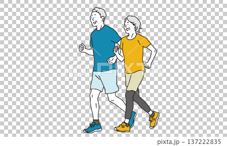 爽やかにジョギングをするシニアの男女のイラスト素材 爽やかにジョギングをするシニアの男女のイラスト素材 137222835