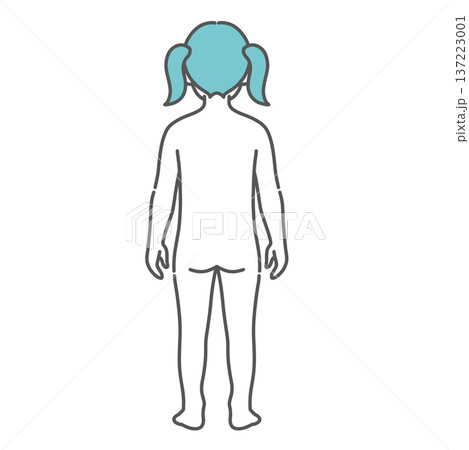 女の子（子供）の人体図・全身モデルのイラスト（背面・後ろ姿） 137223001