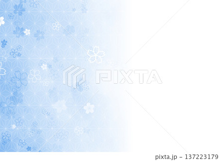青色の麻の葉と桜のグラデーション背景 青色の麻の葉と桜のグラデーション背景 137223179