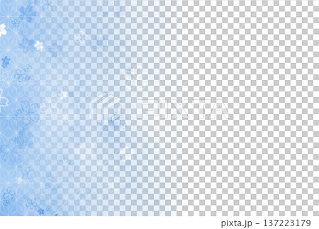 青色の麻の葉と桜のグラデーション背景 青色の麻の葉と桜のグラデーション背景 137223179